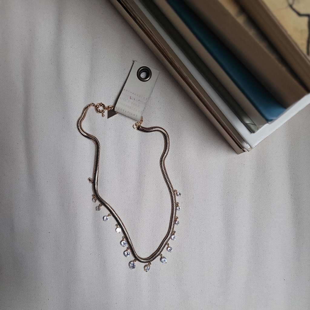Anthropologie Gold Choker Necklace With Gems